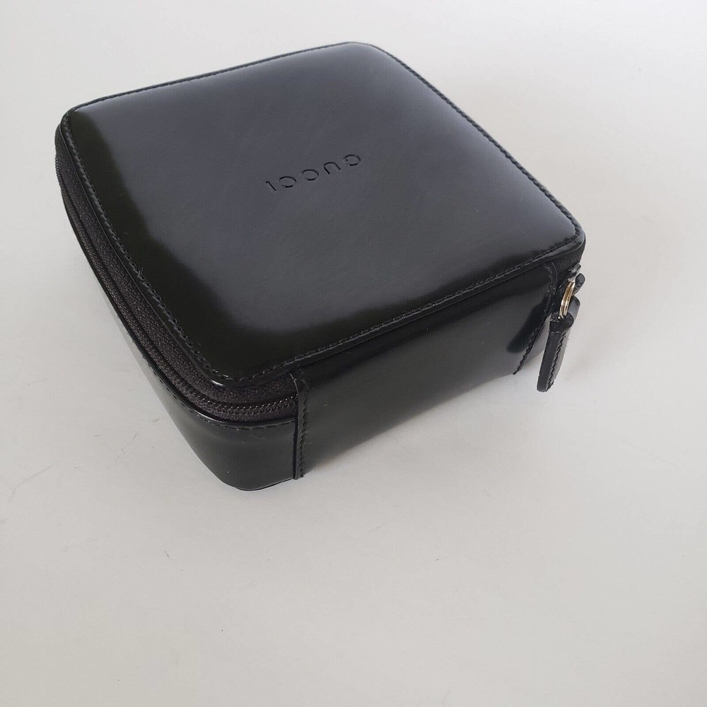 Gucci Black Smooth Leather Square Case Cosmetic Bag Pouch Zip Around 4x5" - Picture 3 of 11
